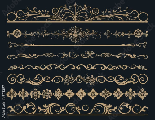Border line, divider vector set, decorative floral ornamental elements design, swirl patterns vintage set graphic illustrations, embellishment isolated art collection