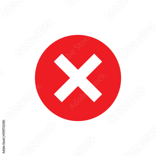 Red cross mark silhouette icon vector flat illustration on white background.