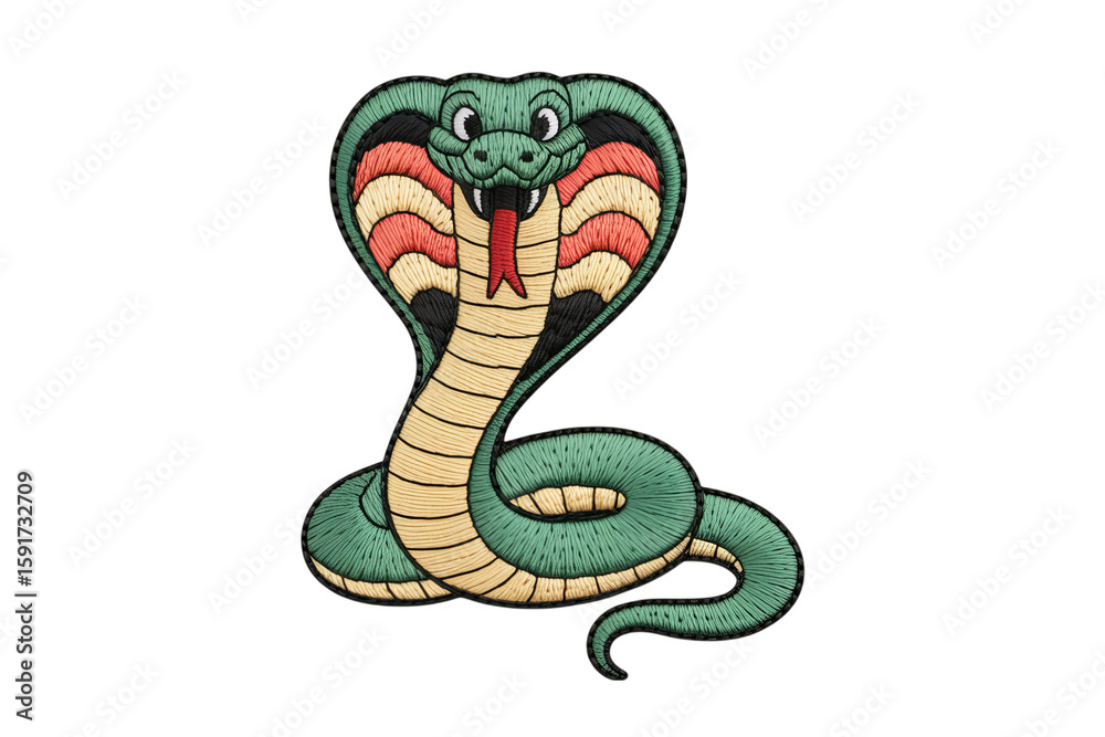 Fototapeta premium Embroidered Cobra Snake With Hood patch green