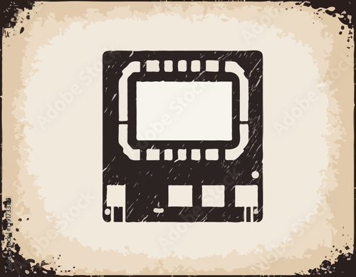 Single film strip frame template with empty slot, vintage cinema reel with grunge grainy texture. Modern retro vector illustration isolated on transparent background
