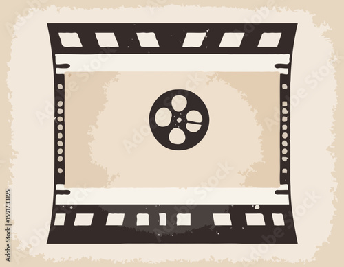 Single film strip frame template with empty slot, vintage cinema reel with grunge grainy texture. Modern retro vector illustration isolated on transparent background