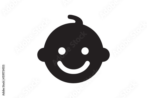 Baby Smiling Face icon silhouette vector with white background