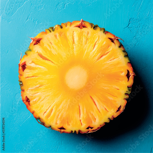 Pineapple isolate close-up. Orange juice. Pineapple banner. Pineapple slices. Tropical fruit.	