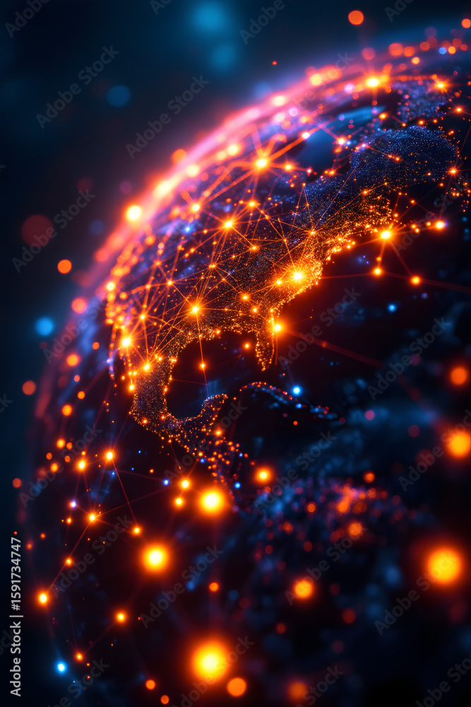 Obraz premium Global Network Communications Abstract Earth Connection Technology