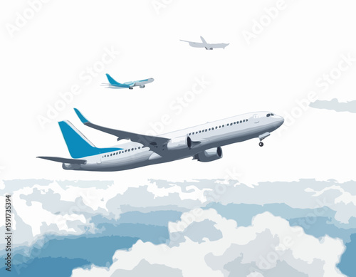 Modèle 3D réaliste d’un avion volant dans les airs isolé sur fond blanc. Avion de passagers volant dans le ciel. Illustration vectorielle