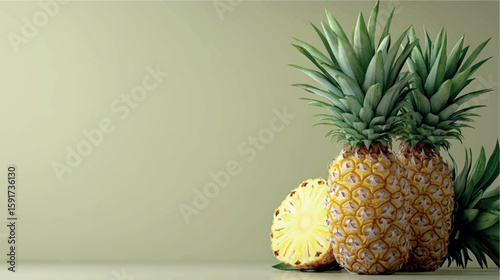 Pineapple isolate close-up. Orange juice. Pineapple banner. Pineapple slices. Tropical fruit.	