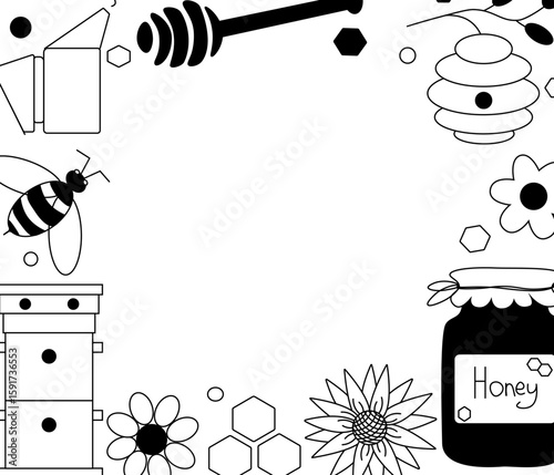 Flowing honey Frame rectangle template. Vector graphic line illustration. Silhouette sign for logo, print, comics, fashion, pop art, boards, design, stickers, decoration, posters