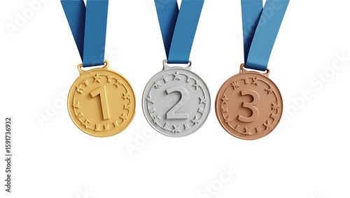 gold silver and bronze medal,3D Competition Medals – Gold, Silver, Bronze with Numbers