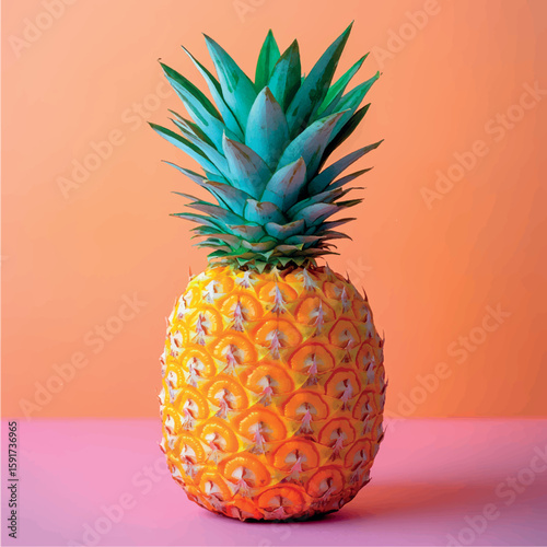 Pineapple isolate close-up. Orange juice. Pineapple banner. Pineapple slices. Tropical fruit.	