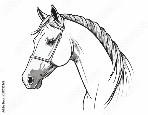 Sophisticated Line Art Illustration of a Horse Head, Suitable for Equestrian Clubs, Branding, and Wall Art.