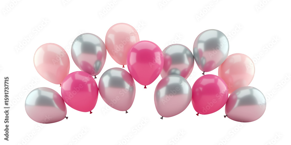 Glossy Pink and Silver Balloons on Transparent Background, 3D Realism Design Element Glossy Pink and Silver Balloons on Transparent Background, 3D Realism Design Element