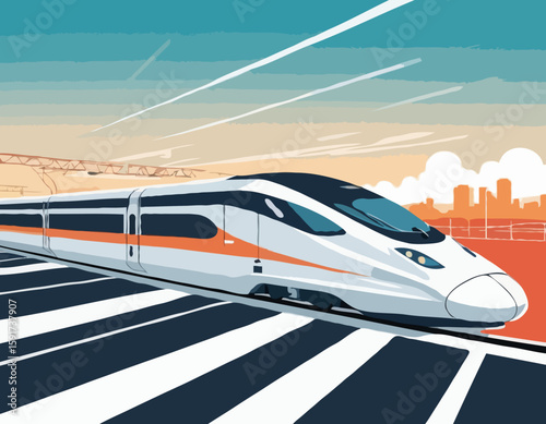 high-speed rail travel with a vector scene featuring streamlined trains traversing modern rail networks. efficiency of high-speed trains