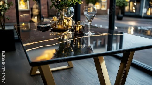 Elegant dining table setup modern restaurant interior design urban environment close-up view luxury concept