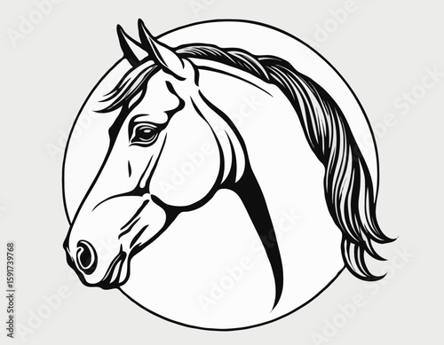 Sophisticated Line Art Illustration of a Horse Head, Suitable for Equestrian Clubs, Branding, and Wall Art.