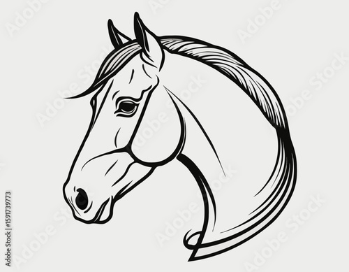 Sophisticated Line Art Illustration of a Horse Head, Suitable for Equestrian Clubs, Branding, and Wall Art.
