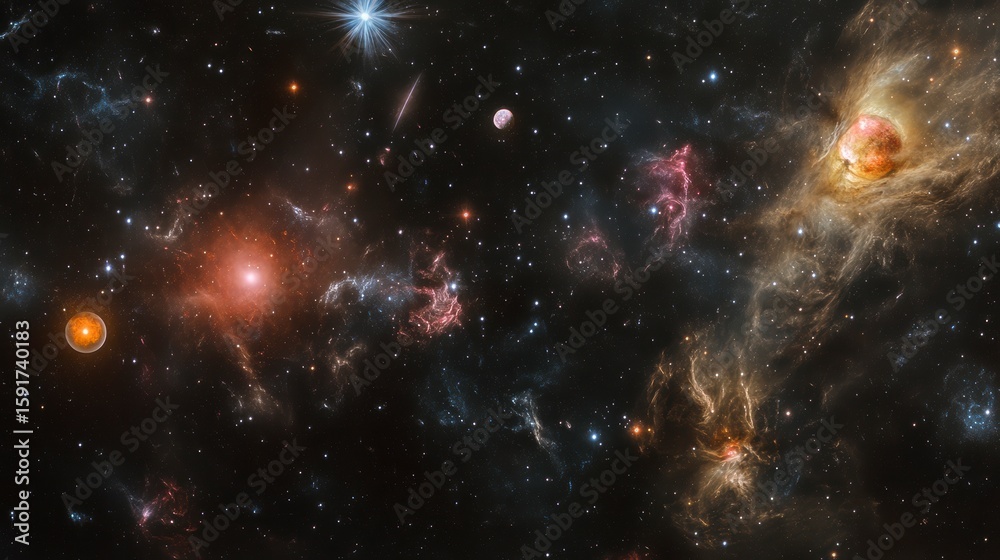 Fototapeta premium Vibrant nebulae, stars, and planets in deep space.