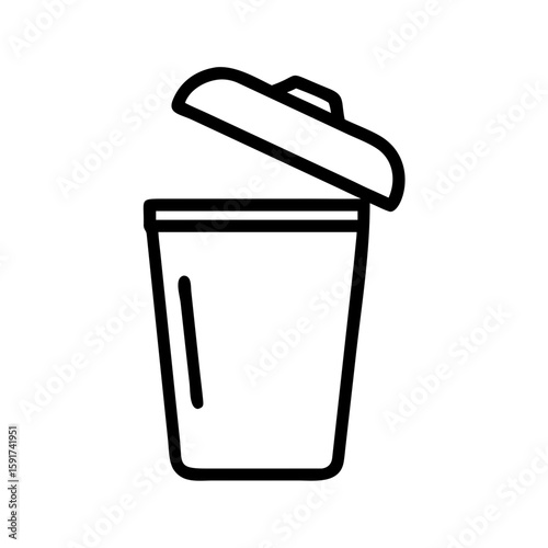 Trash can with lid open in minimalist line art style  