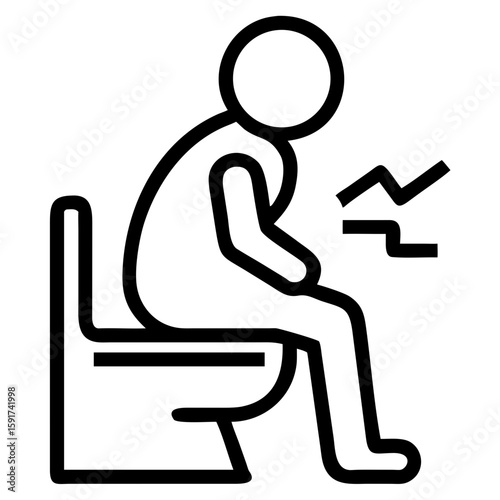 Man sitting on toilet with discomfort representing diarrhea icon  