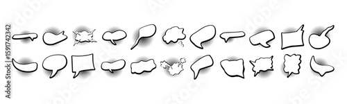 Retro Comic Speech Bubbles Set with Black Halftone Shadows in Pop Art Style, Vintage Empty Text Balloons for Comics and Graphic Design