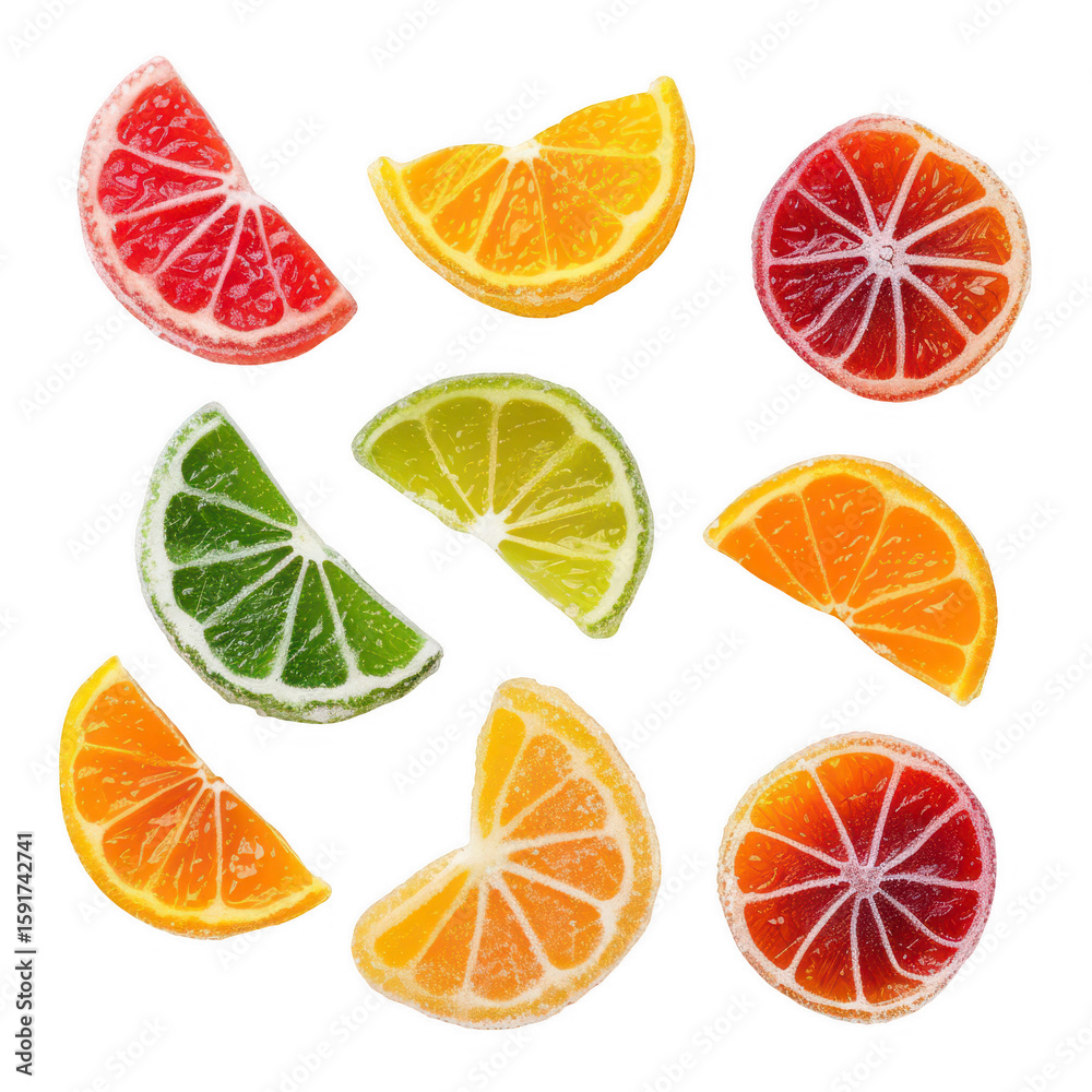 Fototapeta premium Colorful citrus slices arranged in a grid pattern