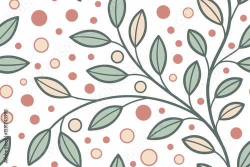 Botanical doodle pattern with dots leaves