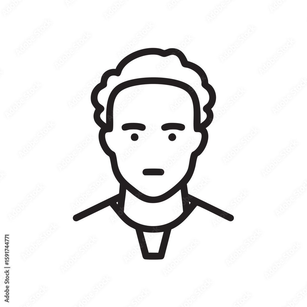 Fototapeta premium A black and white outline icon of a person's head and shoulders.