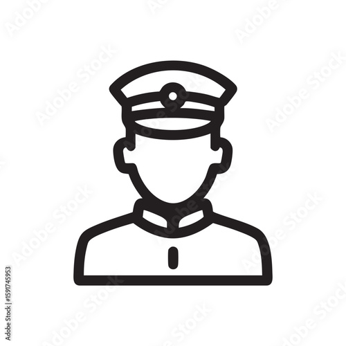 A simple outlined person wearing a peaked cap.