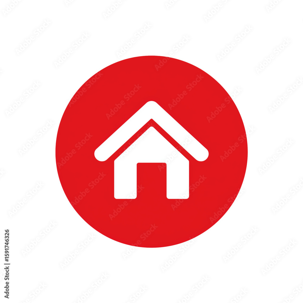 Flat Home Icon – Red Circle Vector House Flat Home Icon – Red Circle Vector House