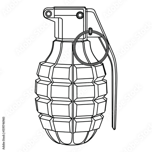 Black and white line drawing of a fragmentation hand grenade weapon military