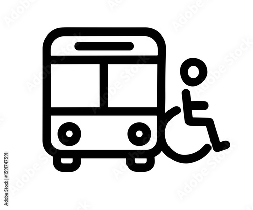 Accessible living icon of person in wheelchair next to bus  