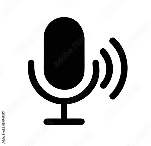 Microphone icon with sound waves in simple black design  