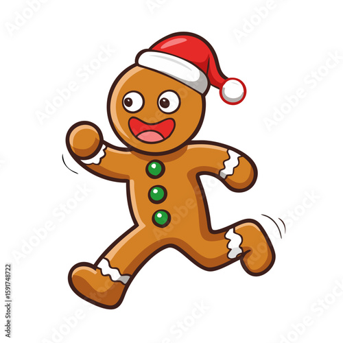 Christmas gingerbread man cartoon character running 