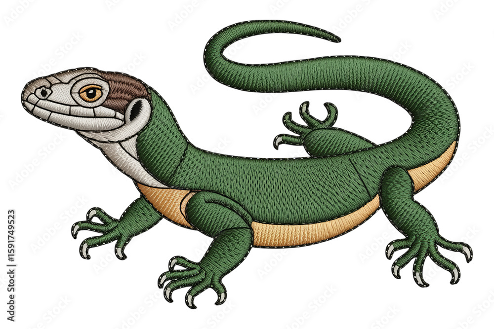 Obraz premium Green lizard embroidered design embroidered lizard