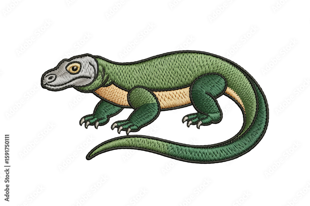 Fototapeta premium Green lizard embroidered patch reptile yellow