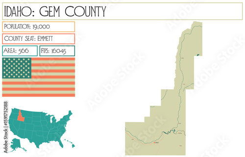 Large and detailed map of Gem County in Idaho USA.