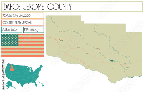 Large and detailed map of Jerome County in Idaho USA.