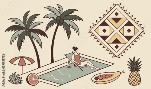 vector illustration of a girl enjoying summer with pool