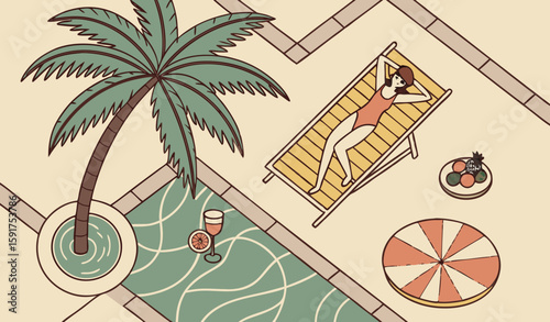 vector illustration of a girl enjoying summer with pool