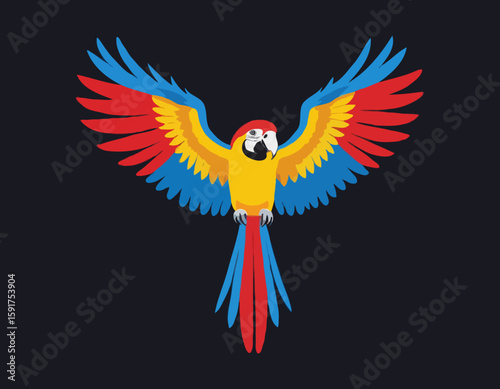 A cartoon Macaw with its wings spread