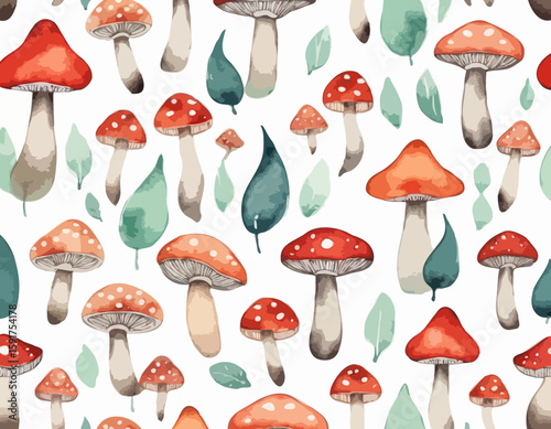 Mushrooms, watercolor clipart illustration with isolated background.