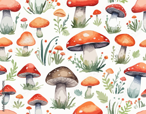 Mushrooms, watercolor clipart illustration with isolated background.