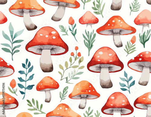 Mushrooms, watercolor clipart illustration with isolated background.