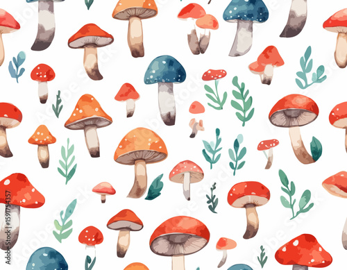 Mushrooms, watercolor clipart illustration with isolated background.