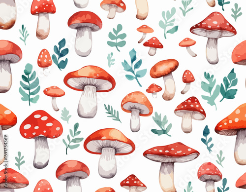 Mushrooms, watercolor clipart illustration with isolated background.