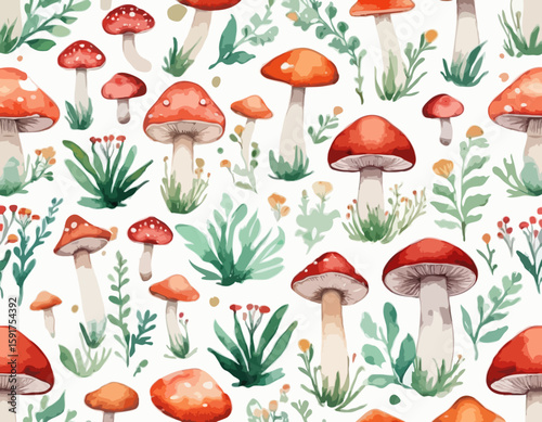 Mushrooms, watercolor clipart illustration with isolated background.