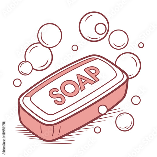 Vector illustration of a bar of soap with bubbles, ideal for hygiene products and beauty industry branding