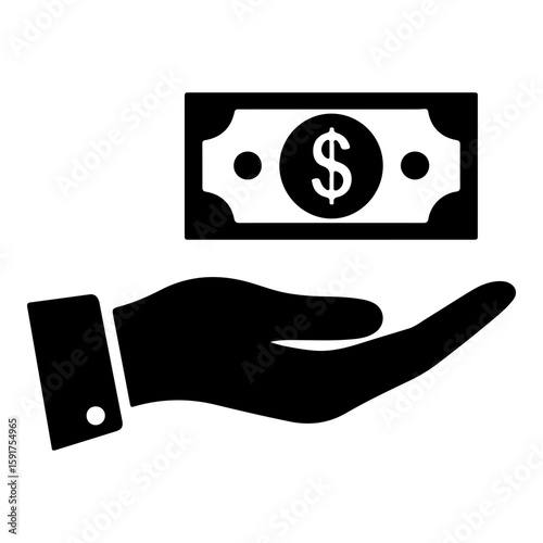 Cash transaction icon showing hand giving or receiving dollar bills