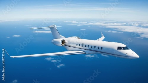 Private Jet Flying Above Ocean with Clouds Aerial View