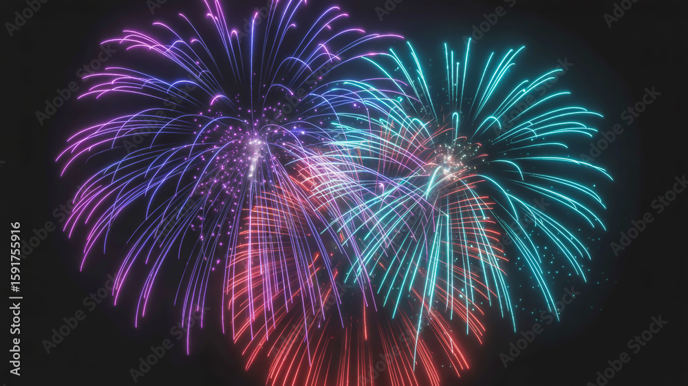 Fototapeta premium Vibrant neon fireworks display celebration night