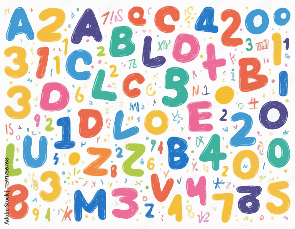 Doodle children font, cartoon funny alphabet, vector hand drawn scribble kid numbers, blobs. School wax crayon abc cute kindergarten handwriting letters, abstract shapes. Color pencil children font Doodle children font, cartoon funny alphabet, vector hand drawn scribble kid numbers, blobs. School wax crayon abc cute kindergarten handwriting letters, abstract shapes. Color pencil children font